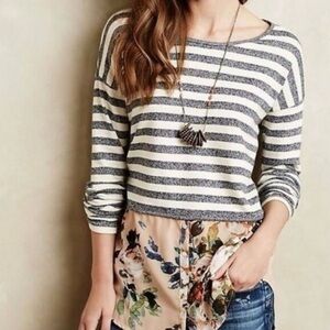 Anthro Postmark Ginny Stripe Floral Layered Pullover Tunic S Small Long Sleeve